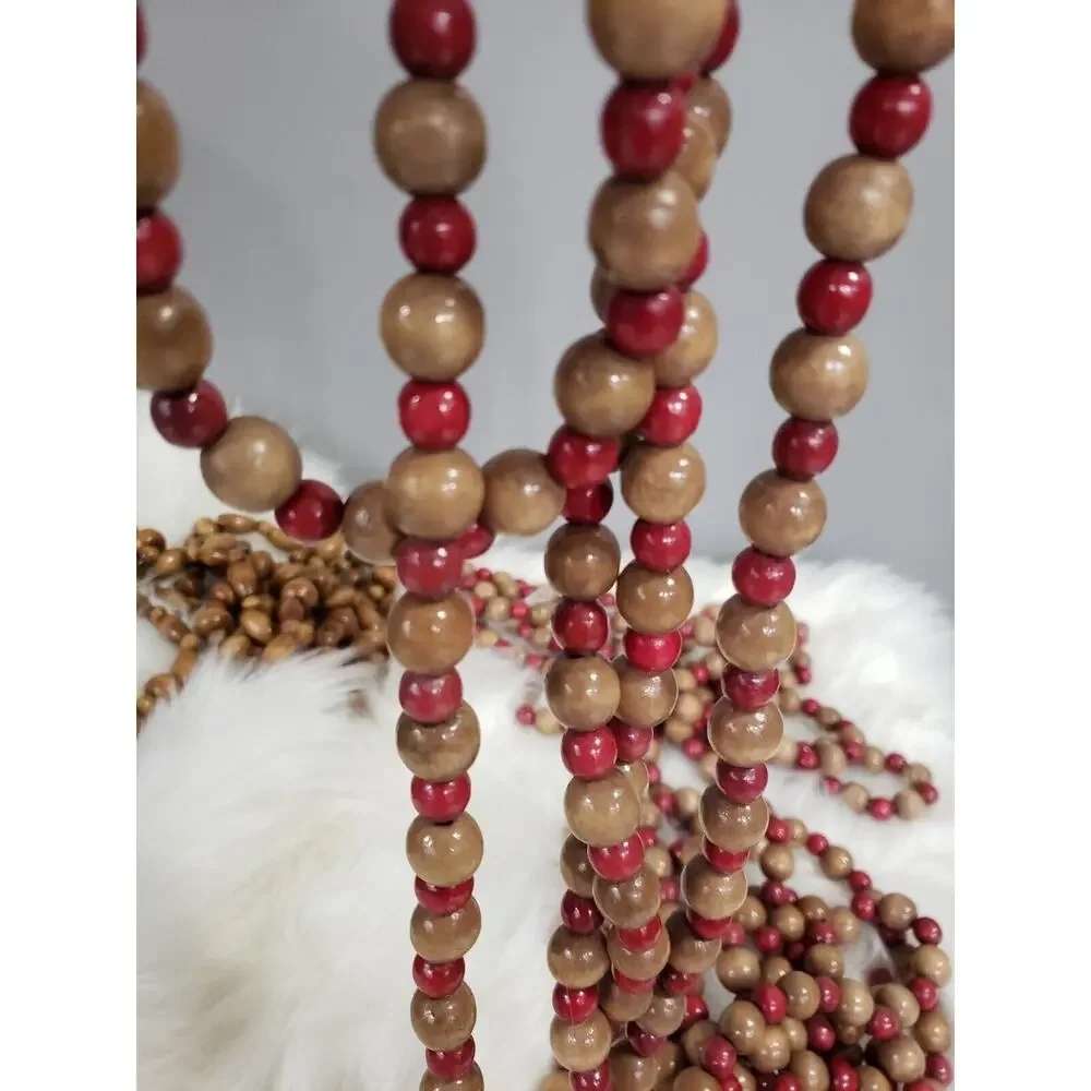 Santas Best 117 Ft Garland Christmas Tree Bead Natural Wood‎ Red MCM Valentines